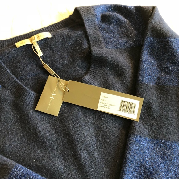 Halston Heritage Blue Striped Sweater L NWT $395 - Picture 2 of 7